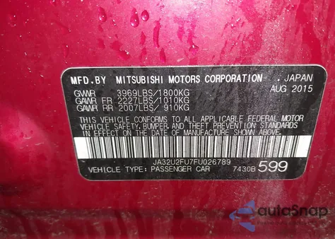 2015 Mitsubishi Lancer Es from USA, damaged, VIN JA32U2FU7FU026789